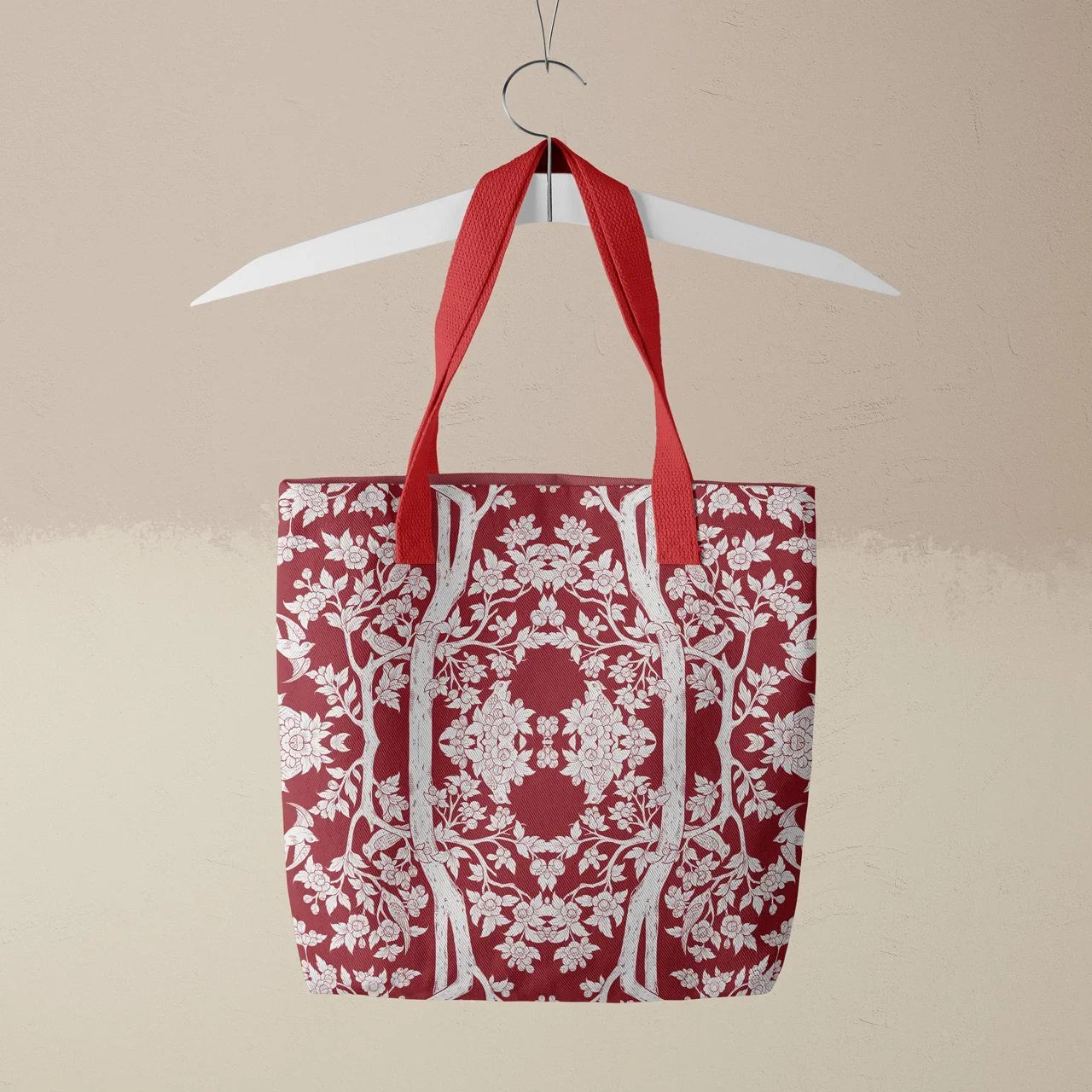 Aviary Tote - Rosella Red Bird Pattern Shopping Handles Bags