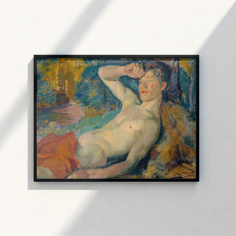 Framed Painting Nude Male Figure Impressionistic Style Vibrant Magnus Enckell, Homosexual Art Print, Luminous Dance