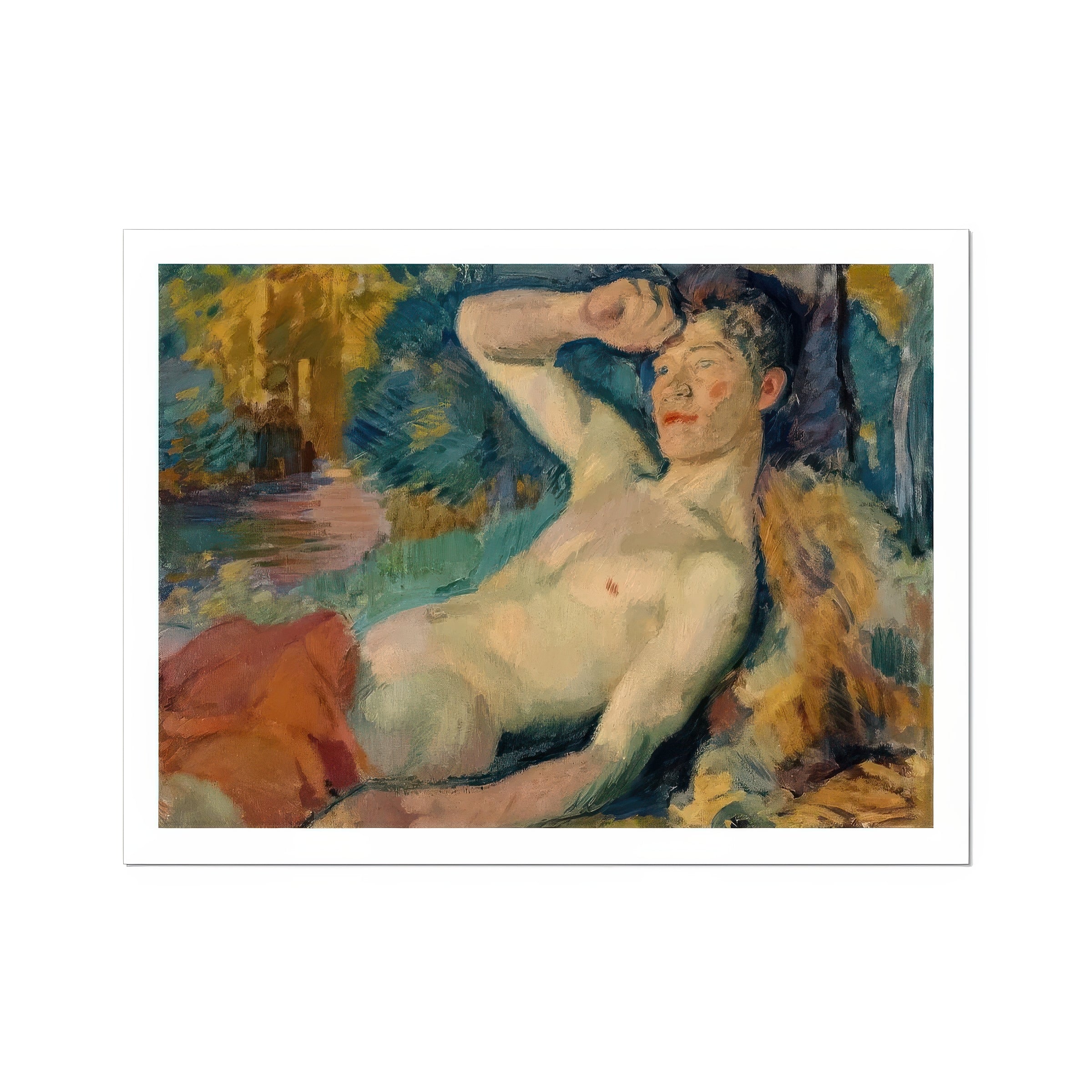 Awakening Faun - Magnus Enckell Art Print, Nude Figure Relaxed Pose Arm Raised Head