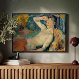 Awakening Faun - Magnus Enckell Framed Canvas, Framed Painting Figure Expressive Colorful Style