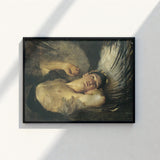 Framed Reproduction Classical Painting Angel Detailed Wings Soft Solomon Joseph, Arrests, Winged Figure Hauled, Amber-ochre Chest Broad,