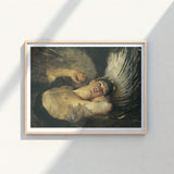 Framed Reproduction Classical Painting Angel Dark Feathers Body Solomon Joseph, Arrests, Winged Figure Hauled, Amber-ochre Chest Broad,