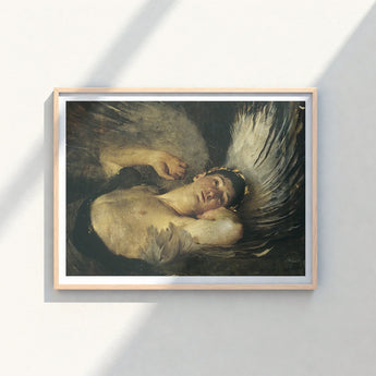 Framed Reproduction Classical Painting Angel Dark Feathers Body Solomon Joseph, Arrests, Winged Figure Hauled, Amber-ochre Chest Broad,