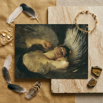The Awakening - Solomon Joseph Art Print / Canvas Rectangular Classical Painting Angel Dark Feathers, Arrests, Winged Figure Hauled,
