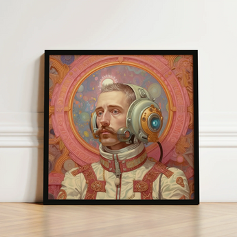 Framed Portrait Man Ornate Cream-colored Space Suit Red Gay German Astronaut, Aesthetic, Gayest