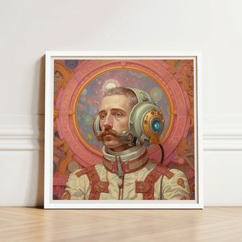Framed Artwork Man Ornate Vintage-style Astronaut Gear Metallic Gay German, Aesthetic, Gayest