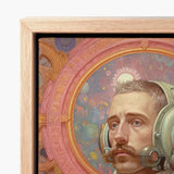 Framed Artwork Man Mustache Ornate Vintage-style Headset Cosmic Gay German Astronaut, Aesthetic, Gayest