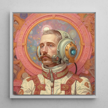 Axel - Gay German Astronaut Framed Canvas, 12x12’’ / 31x31cm / White Floating Frame, Steampunk Astronaut Portrait