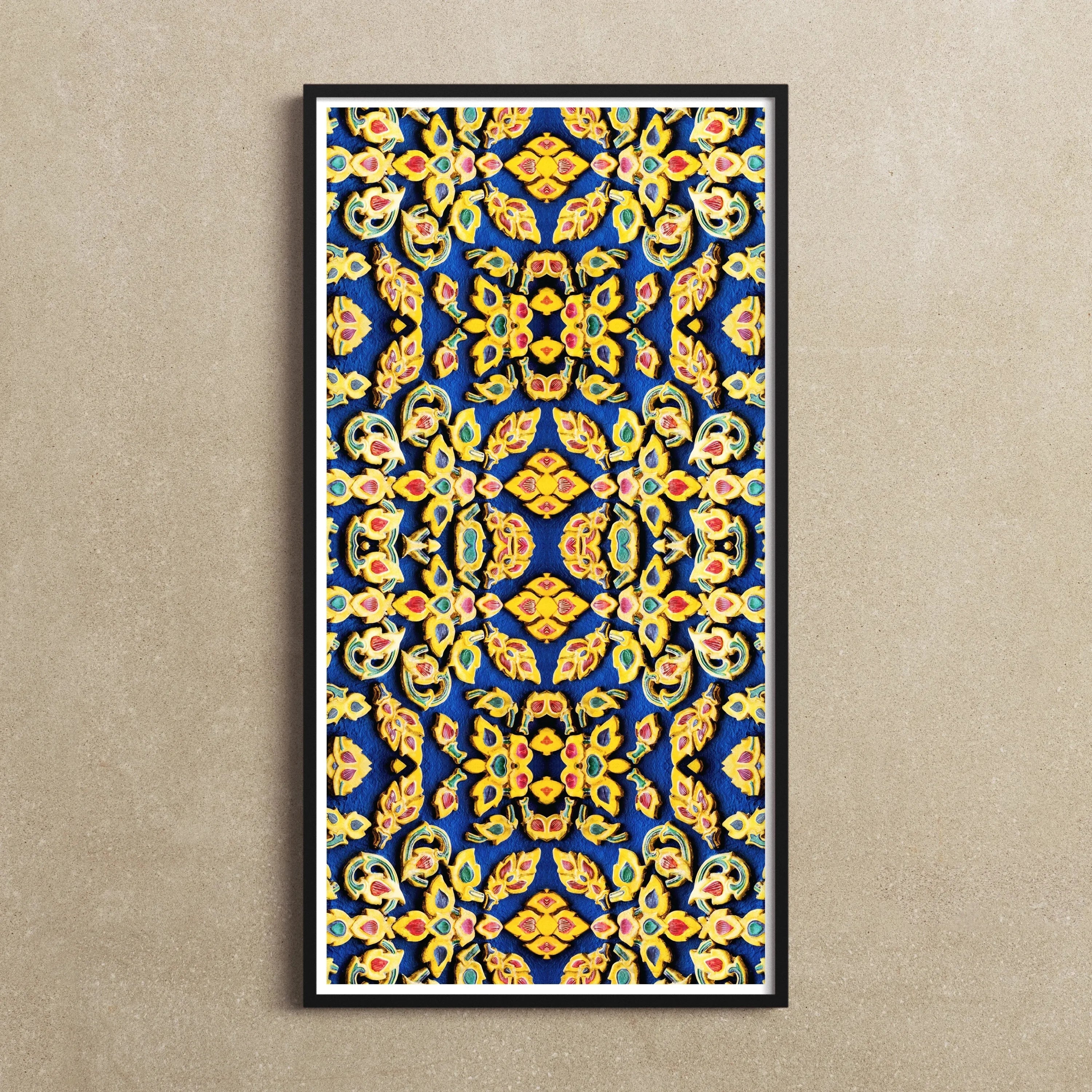 Ayodhya Thai Mosaic Art Print, 10’’x20’’ / Unframed, Framed Colorful Abstract Floral Pattern Artwork Intricate Yellow