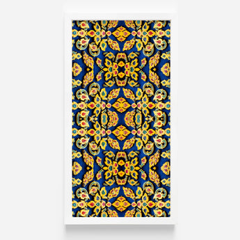 Vibrant Intricately Patterned Artwork Symmetrical Floral Geometric Motifs Mesmerizing Thai Mosaic, Traditional Design, Kitschy Grandeur