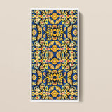 Rectangular Framed Artwork Intricate Symmetrical Pattern Golden Floral Mesmerizing Thai Mosaic, Traditional Design, Kitschy Grandeur