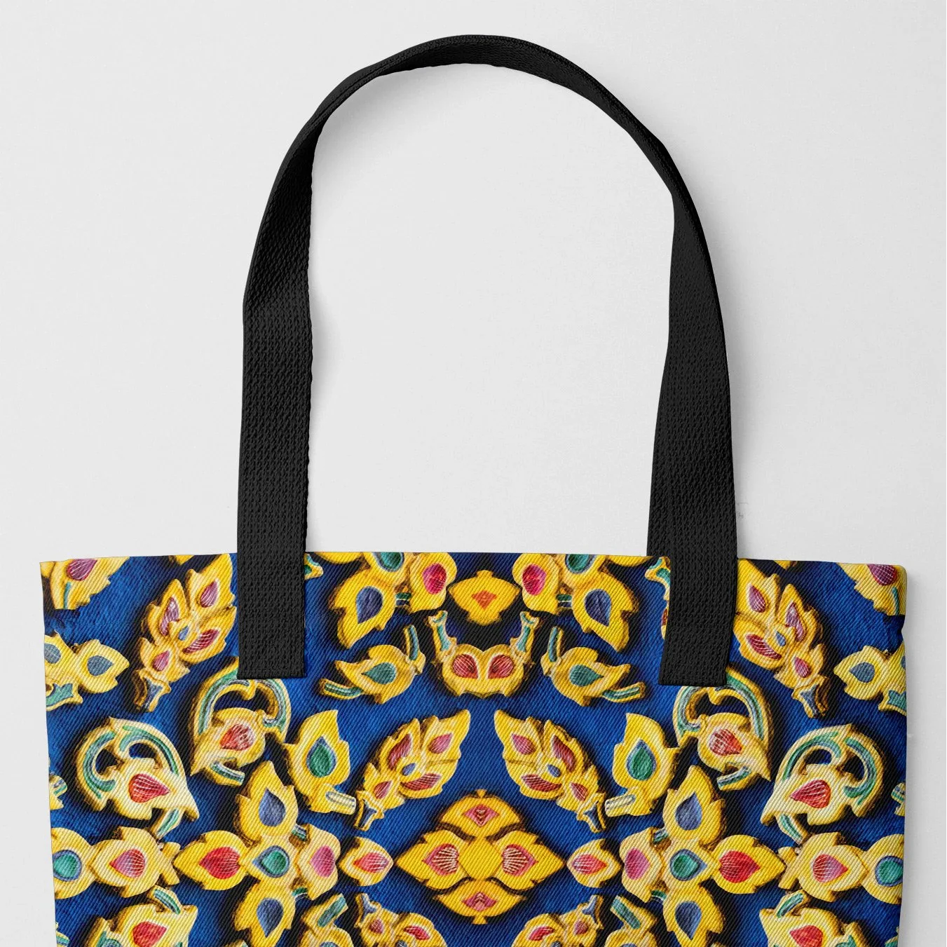 Ayodhya - Thai Mosaic Shopping Tote Bag Black Handles Bags