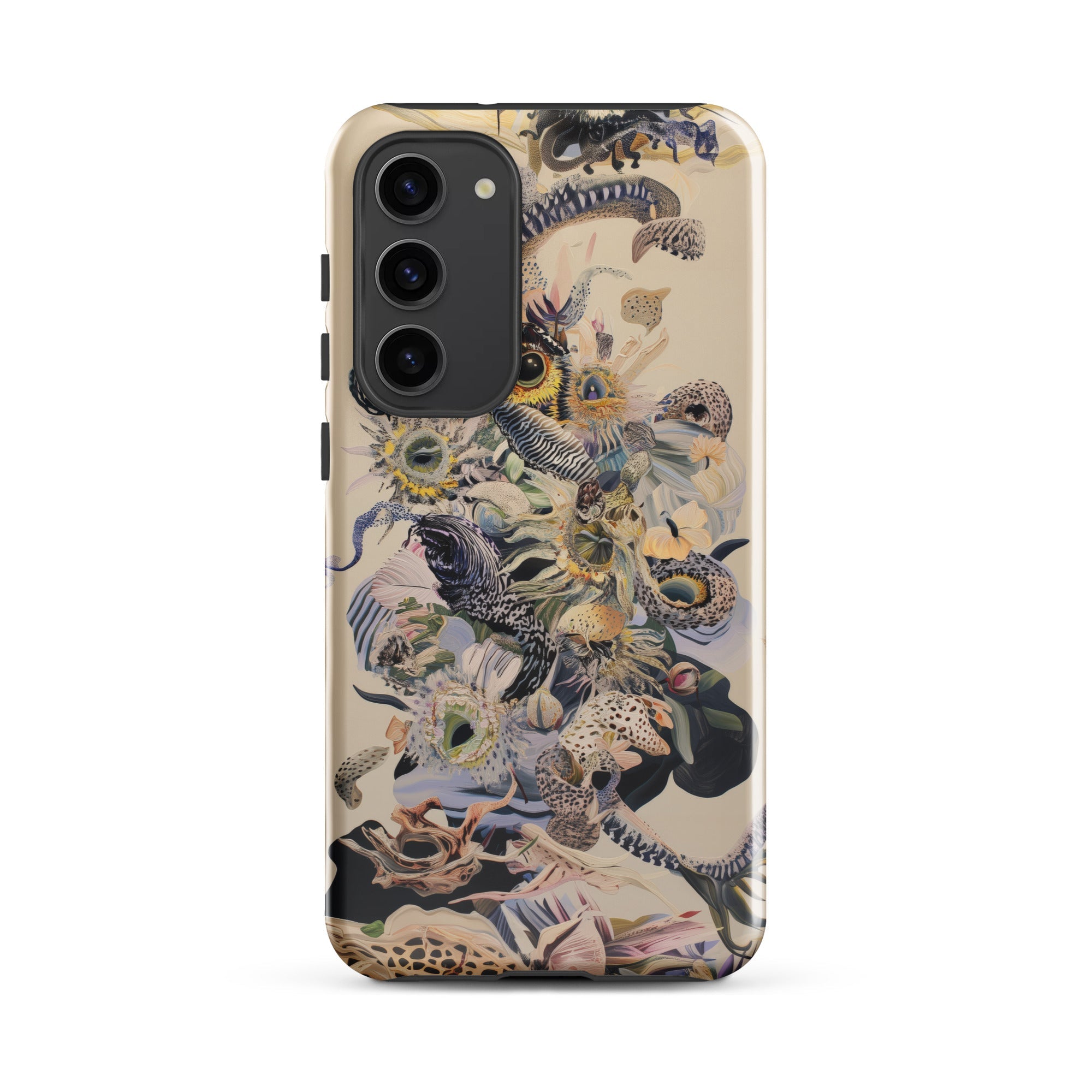 Babel Surreal Botanical Alien Art Samsung Case, Galaxy S23 Plus / Gloss, Smartphone Case Collage Snakes Sunflowers Cheetah Print Designs