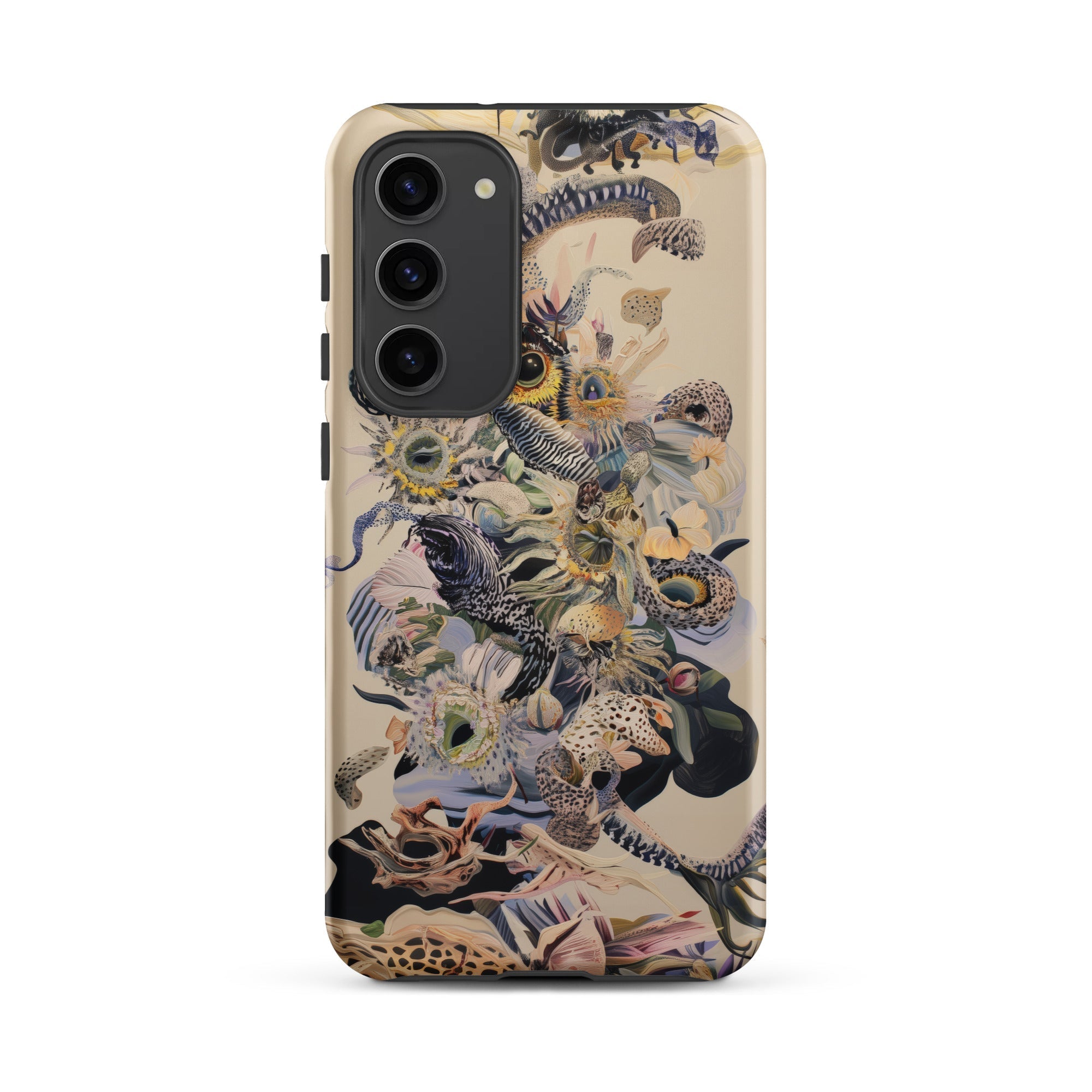 Babel Surreal Botanical Alien Art Samsung Case, Galaxy S23 Plus / Matte, Smartphone Case Beige Background Collage Natural Elements Snakes