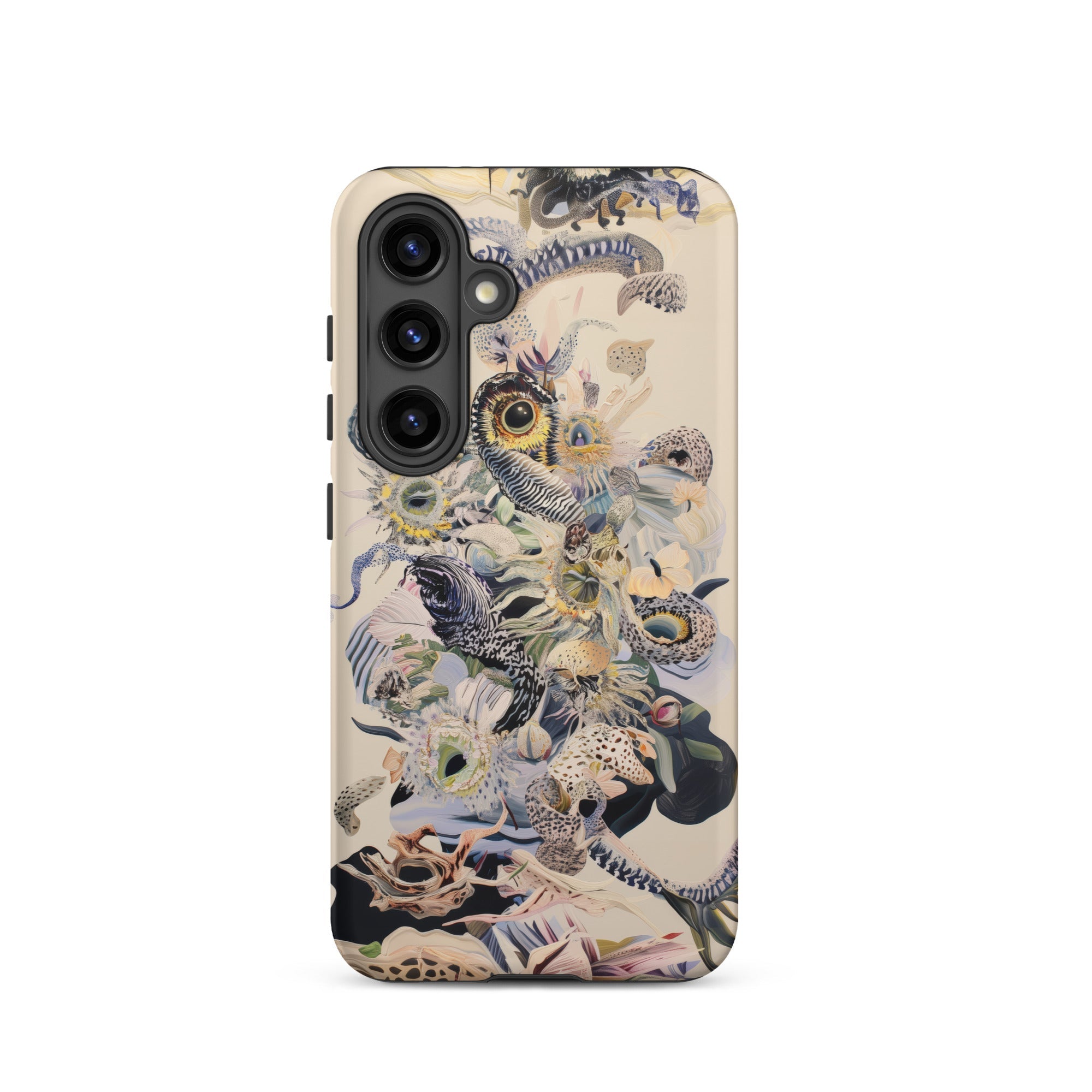 Babel Surreal Botanical Alien Art Samsung Case, Galaxy S24 / Matte, Cream Colored Smartphone Case Complex Ornate Design Intertwined Animals