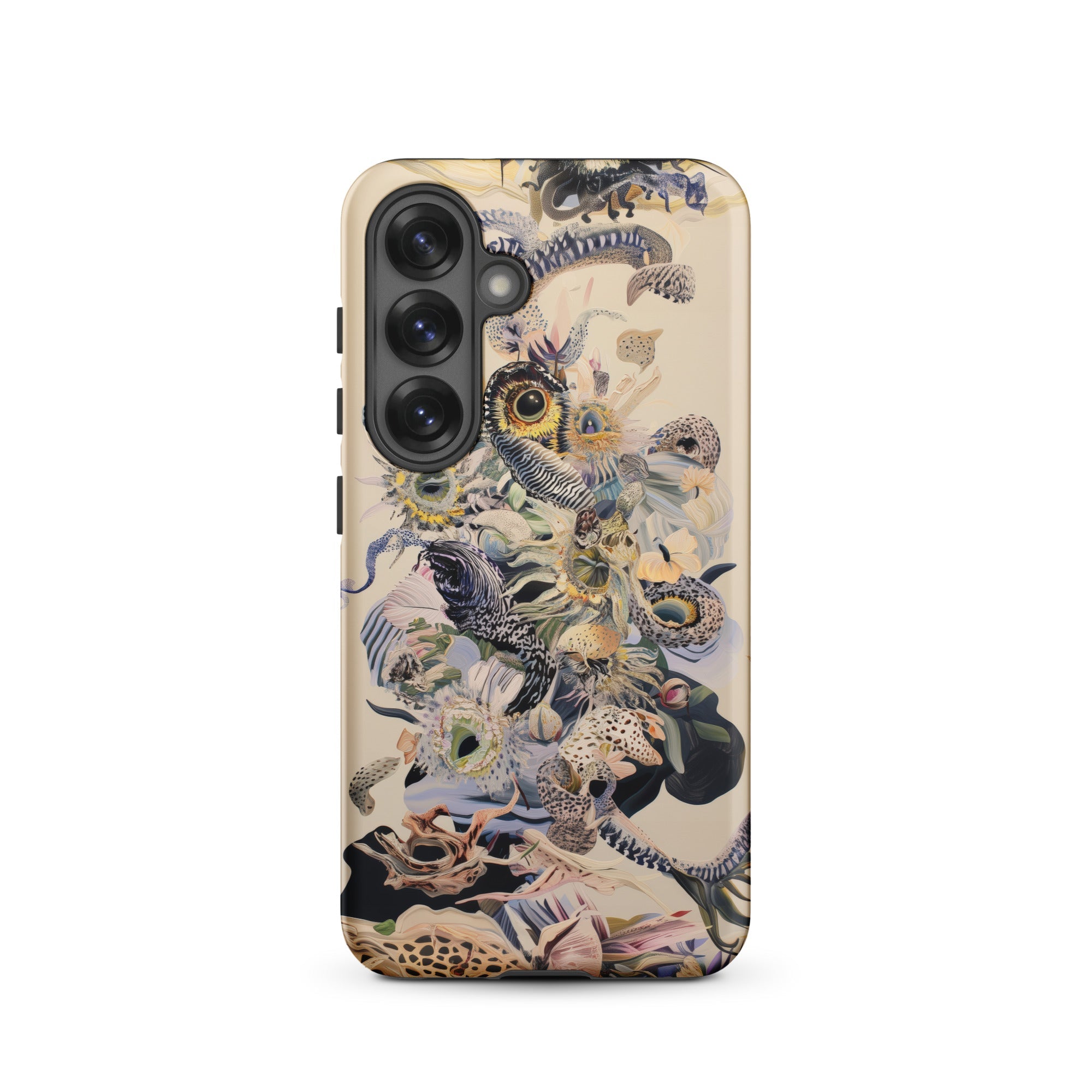 Babel Surreal Botanical Alien Art Samsung Case, Galaxy S25 / Matte, Smartphone Beige Case Intricate Multi Animal Design