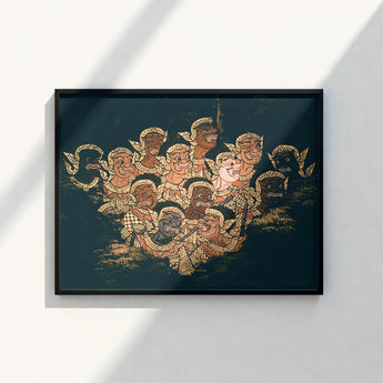 Black-framed Artwork Vibrant Intricately Detailed Illustration Multiple Stylized Ramayana’s Enchanted Realm, Thai Mythological Artistry,