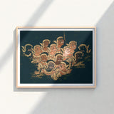 Framed Artwork Group Intricately Detailed Golden-hued Mythical Figures Ramayana’s Enchanted Realm, Thai Mythological Artistry, Spellbinding