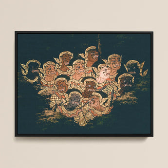 Babes in the Woods - Traditional Thai Myth Art Print / Canvas Black-framed Artwork Group Intricately Detailed Golden-embellished Figures