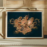 Babes in the Woods - Traditional Thai Myth Art Print / Canvas Framed Artwork Traditional Thai Puppet Characters Rendered Golden Ramayana’s