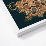 Framed Artwork Intricately Detailed Golden-hued Mythological Figures Deep Ramayana’s Enchanted Realm, Thai Artistry, Spellbinding Tableau