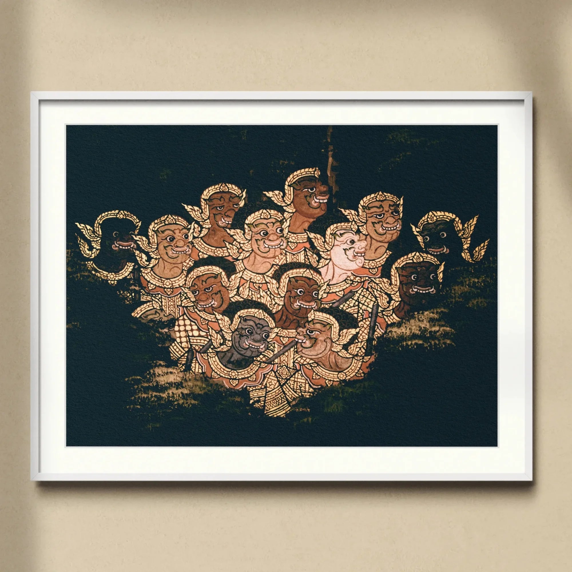 Babes in the Woods - Traditional Thai Myth Art Print, Framed Artwork Group Cherubs Angels Golden Tones