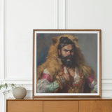 Baby Bear - Gay Desi Daddy Art Print / Canvas Wooden Framed Portrait Bearded Man Fur Coat Traditional Rajasthani Muscle Machine, Indian