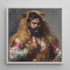 Baby Bear Gay Desi Daddy Framed Canvas, 12x12’’ / 31x31cm / White Floating Frame, Framed Painting Man Bear Pelt