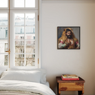 Baby Bear - Gay Desi Daddy Framed Canvas, Framed Portrait Bearded Man Fur Garment