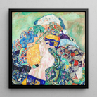 Baby - Gustav Klimt Art Nouveau Framed Canvas, 12x12’’ / 31x31cm / Black Floating Frame, Colorful Abstract Painting Figures Ornate Patterns
