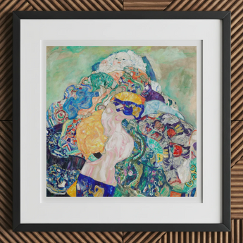 Baby - Gustav Klimt Art Nouveau Print, 12x12’’ / 31x31cm / Black Frame / 2’’ Matboard, Framed Colorful Abstract Painting White Mat