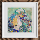 Baby - Gustav Klimt Art Nouveau Print, 12x12’’ / 31x31cm / White Frame / 2’’ Matboard, Framed Abstract Painting White Mat