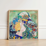 Vibrant Abstractly Painted Artwork Light Wooden Frame Figures Gustav Klimt’s Baby, Epitomizes, Austrian Painter Blending