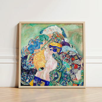 Vibrant Abstractly Painted Artwork Light Wooden Frame Figures Gustav Klimt’s Baby, Epitomizes, Austrian Painter Blending
