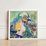 Vibrant Abstract Painting White Frame Figures Patterns Bold Gustav Klimt’s Baby, Epitomizes, Austrian Painter Blending