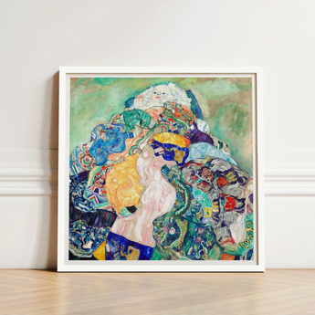 Vibrant Abstract Painting White Frame Figures Patterns Bold Gustav Klimt’s Baby, Epitomizes, Austrian Painter Blending