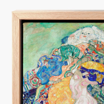 Vibrant Abstract Painting Light Wood Frame Depicts Figures Gustav Klimt’s Baby, Epitomizes, Austrian Painter Blending