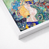 Vibrant Abstract Painting Sleek White Frame Depicts Stylized Gustav Klimt’s Baby, Epitomizes, Austrian Painter Blending