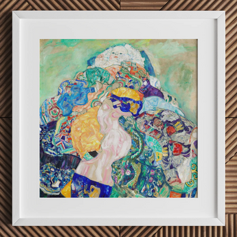 Baby - Gustav Klimt Art Nouveau Print / Canvas Vibrant Abstract Painting White Frame Depicts Figures Wrapped Gustav Klimt’s Baby, Baby
