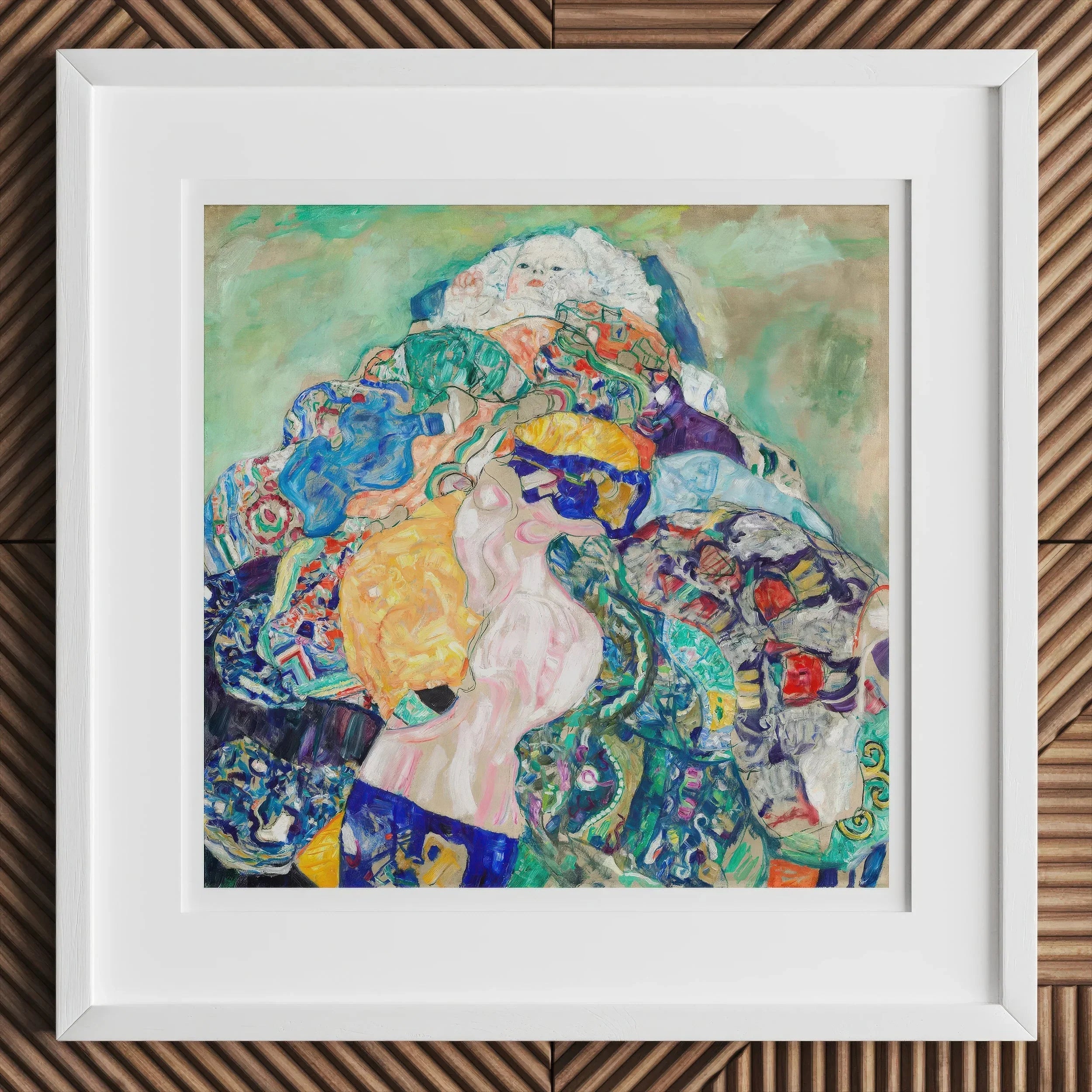 Baby Gustav Klimt Art Nouveau Print, Framed Colorful Abstract Painting Intertwined Figures Dreamlike Composition