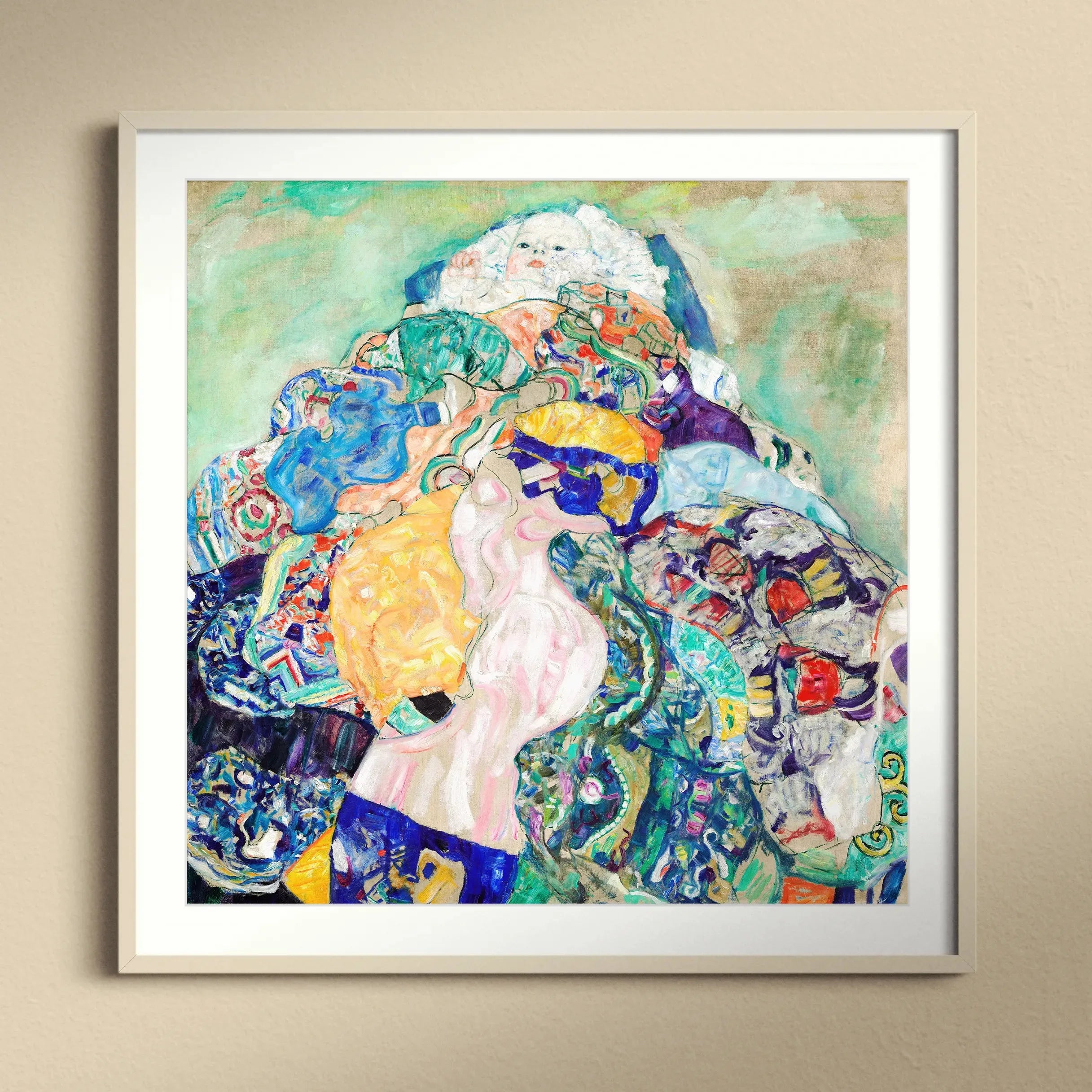 Baby By Gustav Klimt Framed & Mounted Print - 12’x12’ / White Frame - Posters Prints & Visual Artwork - Aesthetic Art