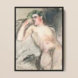 Bacchant - Magnus Enckell Framed Canvas, Nude Figure Green Hair Contemplative Pose