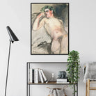 Bacchant - Magnus Enckell Framed Canvas, Watercolor Painting Nude Figure Green-tinted Hair Muted Background
