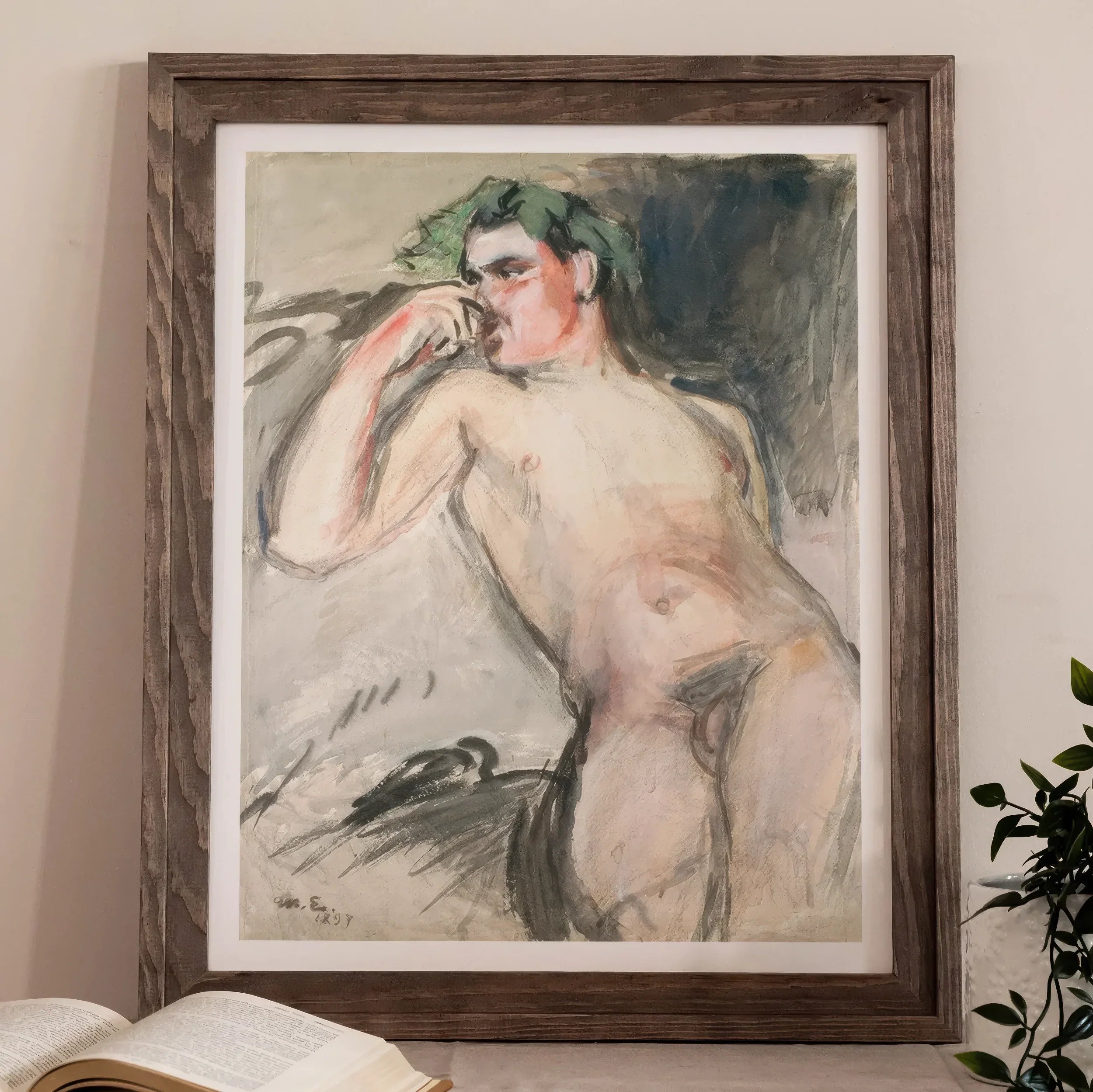 Bacchant - Magnus Enckell Nude Art Print, 11’’x14’’ / Unframed, Framed Painting Nude Figure Green Hair Pose