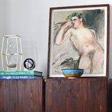 Bacchant - Magnus Enckell Nude Art Print, 16x20’’ / 41x51cm / Unframed, Framed Watercolor Painting Nude Figure Green Hair Pose