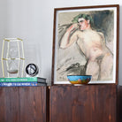Bacchant - Magnus Enckell Nude Art Print, 16’’x20’’ / Unframed, Framed Watercolor Painting Nude Figure Green Hair Pose