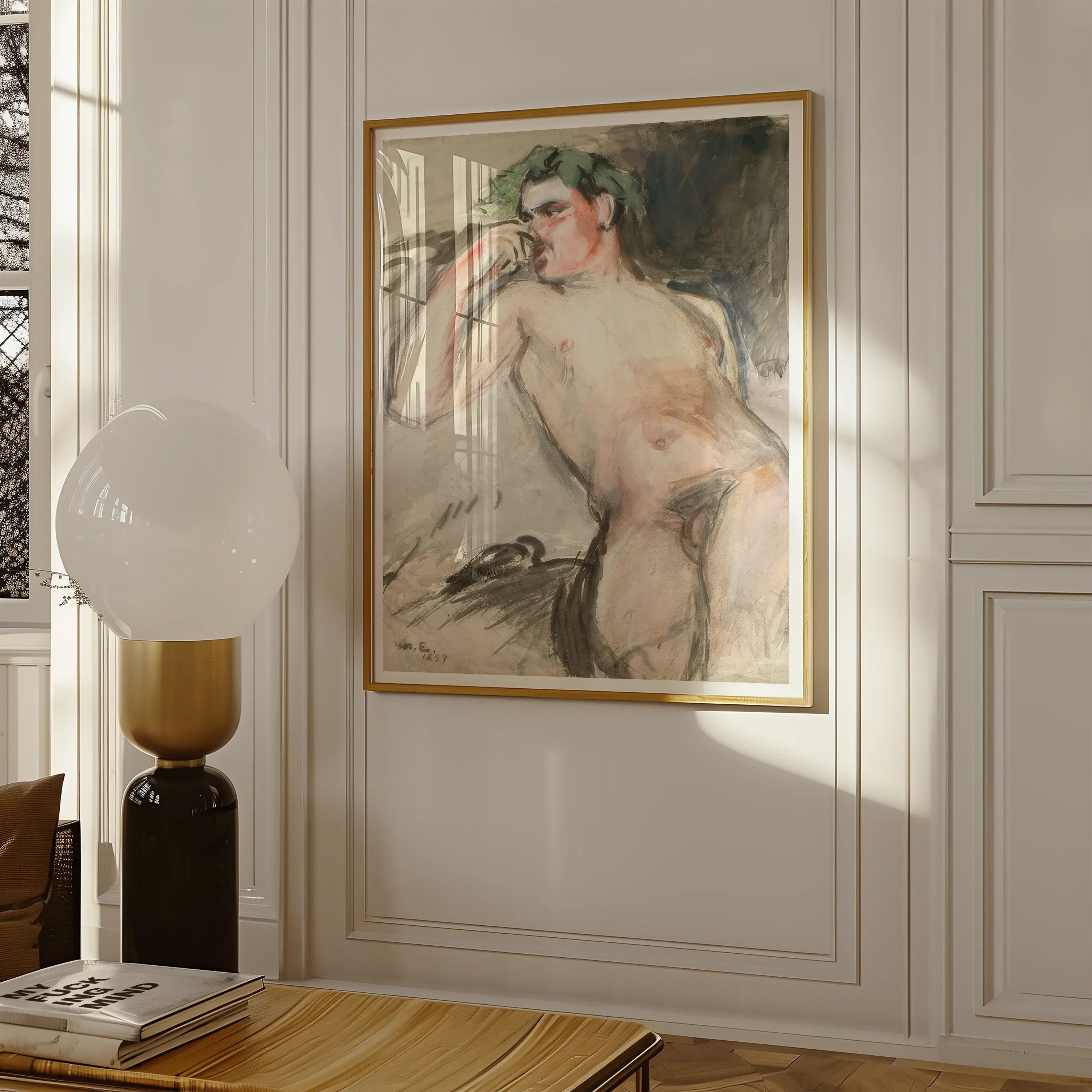 Bacchant - Magnus Enckell Nude Art Print, 40’’x48’’ / Unframed, Framed Watercolor Nude Figure Study Muted Tones