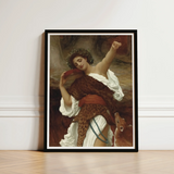Bacchante - Frederic Leighton Art Print / Canvas Black-framed Classical Painting Woman White Leopard-print Attire Red, Sapphic Hedonistic,