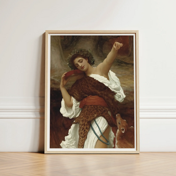 Bacchante - Frederic Leighton Art Print / Canvas Framed Classical Painting Woman White Brown Garments Leopard-skin, Sapphic Hedonistic,