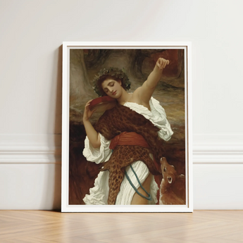 Bacchante - Frederic Leighton Art Print / Canvas Framed Classical Painting Woman White Brown Attire Laurel, Sapphic Hedonistic, Grace Prints